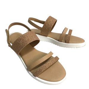 GIULIA PALAI Shoes Sandals Size 3 Tan Sparkly Rubber Soles Padded Footbed